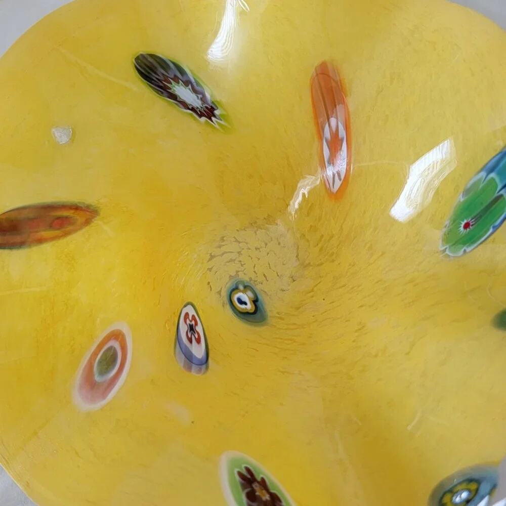 Vintage Style Yellow Art Glass Bowl Ruffled Edge Organic Centerpiece Decor - Picture 4 of 11